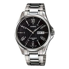 Часы CASIO Waterproof Stainless Steel Strap Mens SilverBlack Analog, черный