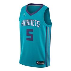 Майка Men&apos;s Air Jordan NBA Retro Basketball Jersey/Vest SW Fan Edition Charlotte Hornets No. 5 Blue Green, синий Nike