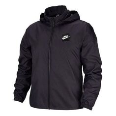 Куртка Men&apos;s Nike Logo Solid Color Casual Breathable Sports Hooded Jacket Black, черный