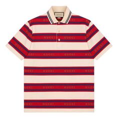 Футболка GUCCI SS21 Gucci Stripe Logo Polo &apos;Ivory Red&apos;, белый