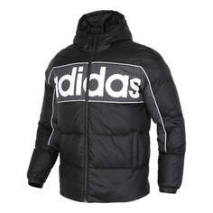 Пуховик adidas neo M Brnd Dwn Puff Stay Warm Colorblock logo Printing Sports hooded down Jacket Black, черный