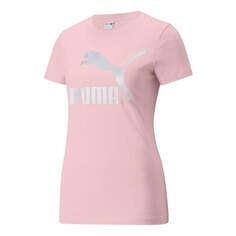 Футболка (WMNS) PUMA Classics Logo Tee Big Logo Printing Sports Short Sleeve Pink, розовый