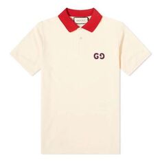Футболка GUCCI Contrast Collar Logo Printed Polo Shirt For Men Cream, бежевый