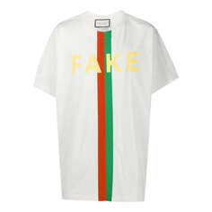 Футболка Men&apos;s GUCCI Fake/Not Alphabet Printing Large Short Sleeve White T-Shirt, белый