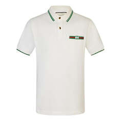 Футболка GUCCI-Embellished Webbing And Interlocking GG Cotton Short-Sleeved Polo Shirt For Men White, цвет ivory