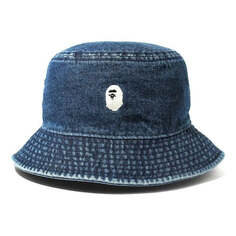 Шапка A BATHING APE BAPE LOGO Embroidered DENIM ONE POINT BUCKET HAT Fisherman&apos;s Hat, черный