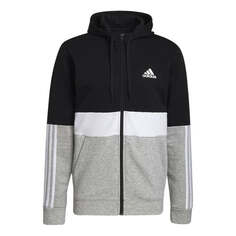 Куртка adidas Essentials Fleece Full-Zip Hoodie &apos;Black White Grey&apos;, черный