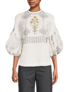 Шелковая блузка с объемными рукавами Giambattista Valli, цвет White Multi