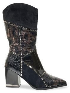 Ботинки с коровьим бантом на блочном каблуке с художественным тиснением Lady Couture, черный
