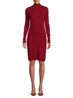 Кашемировое платье-свитер с высоким воротником Sofia Cashmere, темно-красный