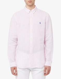 Льняная рубашка узкого кроя в полоску Ralph Lauren, розовый