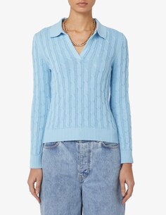 Плетеная рубашка-поло с длинными рукавами Elizabeth Ascot, светло-синий