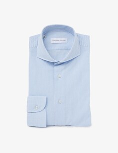 Полосатая рубашка в современном стиле из сирсакера Sartoria Italiana, светло-синий