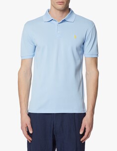 Узкая рубашка-поло с короткими рукавами из эластичной сетки Ralph Lauren, светло-синий
