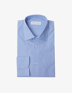 Рубашка с микро рисунком в современном стиле Sartoria Italiana, светло-синий