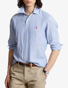 Рубашка индивидуального кроя в льняную полоску Ralph Lauren, светло-синий