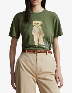 Хлопковая футболка Медведь Ralph Lauren, оливковый