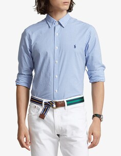 Узкая эластичная рубашка в стиле поп с длинными рукавами Ralph Lauren, синий