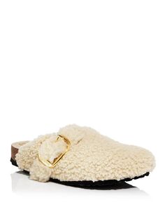 Женские сабо из овчины Тедди с большой пряжкой Boston Birkenstock, цвет Ivory/Cream