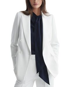 Двубортный креповый пиджак Sienna REISS, цвет White