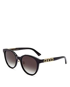 Круглые солнцезащитные очки, 56 мм Gucci, цвет Black