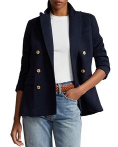 Вязаный двубортный пиджак Ralph Lauren, цвет Blue