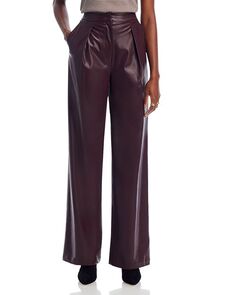 Плиссированные брюки из искусственной кожи Misook, цвет Brown