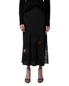 Шелковая юбка Jaylal с кружевной отделкой Zadig &amp; Voltaire, цвет Black