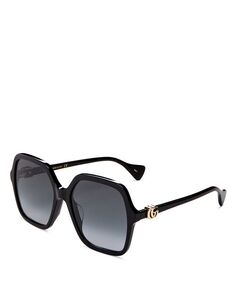 Солнцезащитные очки с геометрическим рисунком, 56 мм Gucci, цвет Black