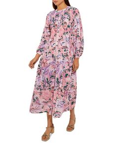Платье миди с заниженной талией и объемными рукавами с цветочным принтом Misook, цвет Multi