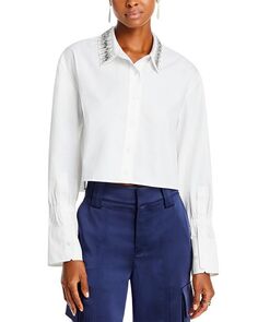 Укороченная хлопковая рубашка Monica II с украшением A.L.C., цвет White