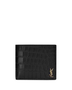 Кошелек Tiny Cassandre East/West из матовой кожи с тиснением под крокодила Saint Laurent, цвет Black