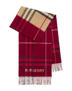 Кашемировый шарф в контрастную клетку Burberry, цвет Red