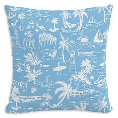 Подушка для улицы The Beach Toile синего цвета, 18 x 18 дюймов Cloth &amp; Company, цвет Blue