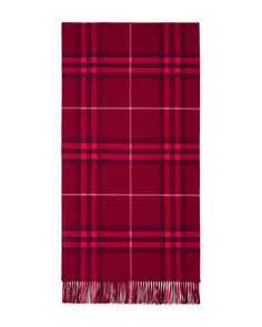 Кашемировый шарф в клетку с бахромой Burberry, цвет Red