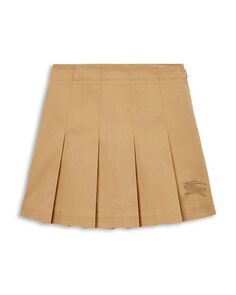 Плиссированная юбка из хлопкового твила с мотивом Gabrielle EKD для девочек Burberry, цвет Tan/Beige