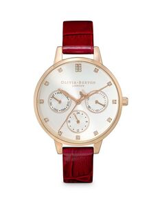Многофункциональные часы-хронограф с кожаным ремешком, 34 мм Olivia Burton, цвет Red