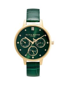 Многофункциональные часы-хронограф с кожаным ремешком, 34 мм Olivia Burton, цвет Green