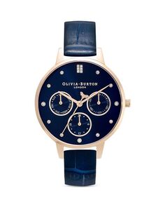 Многофункциональные часы-хронограф с кожаным ремешком, 34 мм Olivia Burton, цвет Blue