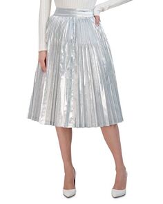 Лам&amp;;eacute; Плиссированная юбка-миди BCBGMAXAZRIA, цвет Silver