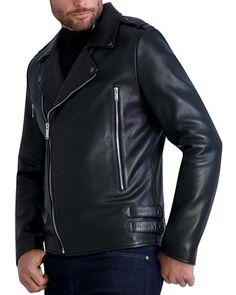 Кожаная асимметричная байкерская куртка с молнией во всю длину KARL LAGERFELD PARIS, цвет Black