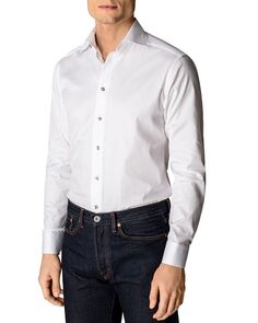 Приталенная классическая рубашка из твила с контрастными пуговицами серого цвета Eton, цвет White