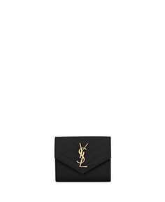 Клатч Cassandre с клапаном из кожи ягненка и блестящей кожи Saint Laurent, цвет Black