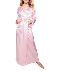 Розовый шелковый длинный халат Petite Plume, цвет Pink
