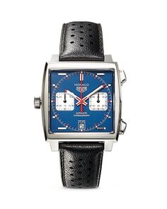 Автоматический мужской хронограф Monaco Calibre 11, цвет Blue кожаный, 39 мм TAG Heuer, цвет Blue