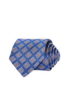 Классический шелковый галстук с квадратным медальоном The Men&apos;s Store at Bloomingdale&apos;s, цвет Blue