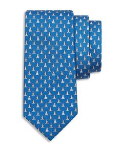 Классический шелковый галстук с принтом собаки Ferragamo, цвет Blue