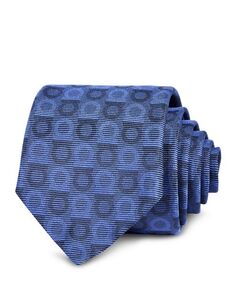 Шелковый узкий галстук с принтом Gancini Ferragamo, цвет Blue