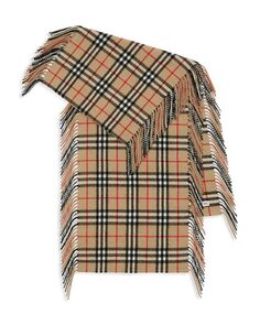 Кашемировый шарф в клетку с бахромой Burberry, цвет Tan/Beige