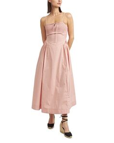 Хлопковое платье-макси в полоску со сборками En Saison, цвет Pink
